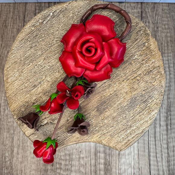 Leather Rose Purse Charm Genuine Leather Flower Bag Charm NEW FAST SHIP - Picture 3 of 9